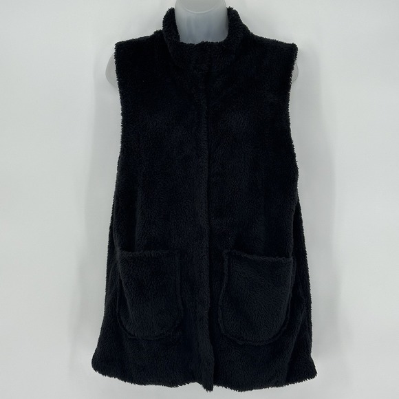 Johnny Was Women Medium Black Faux Fur Sherpa Reversible Vest Soft Boho Cozy - Picture 1 of 10